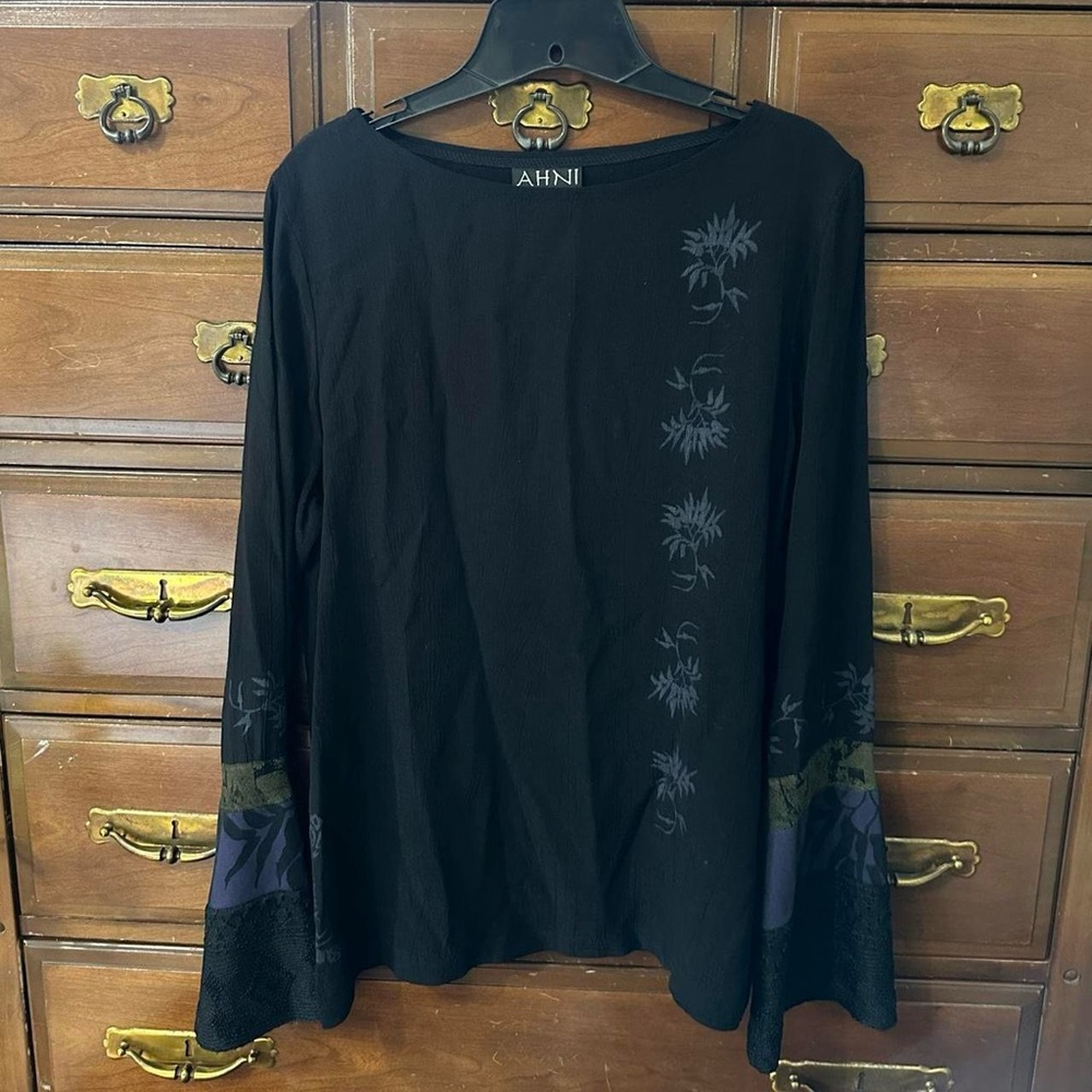 Black Long Sleeve Top with Floral Design